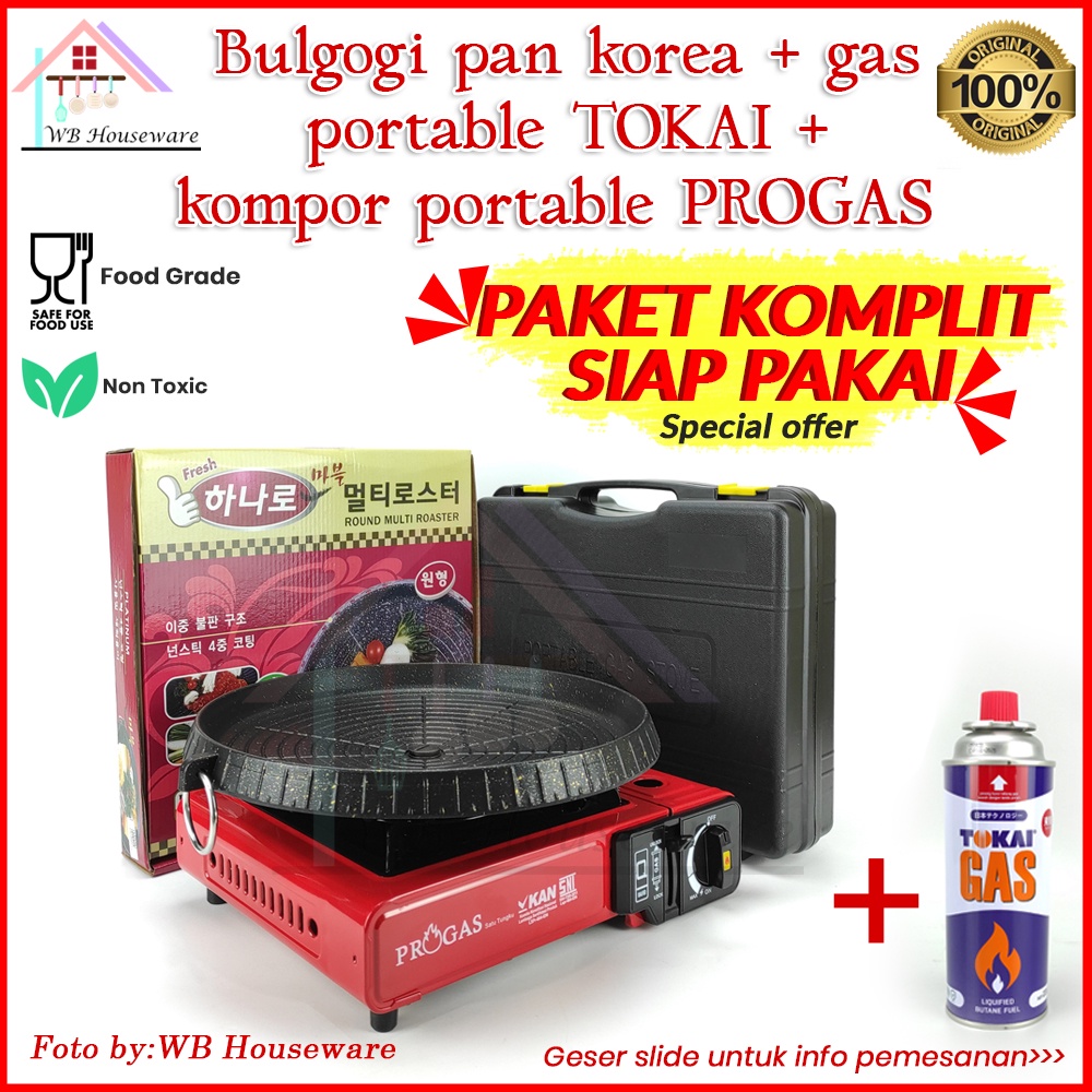 bulgogi pan KOREA + kompor portable 2in1 PROGAS / paket kompor + panggangan