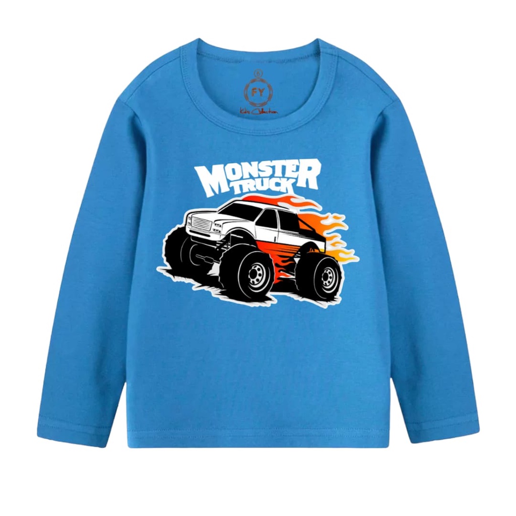 Rdkidzid Atasan Baju Kaos Lengan Panjang Anak Laki Laki Motif Moster Truck DTF