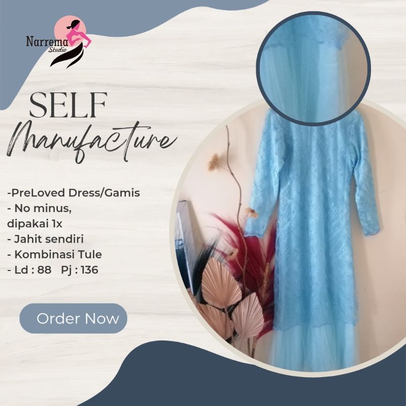 [Preloved Pribadi] Self-Manufacture Dress/Gamis Kondangan Brukat Kombinasi Tule dan Maxmara