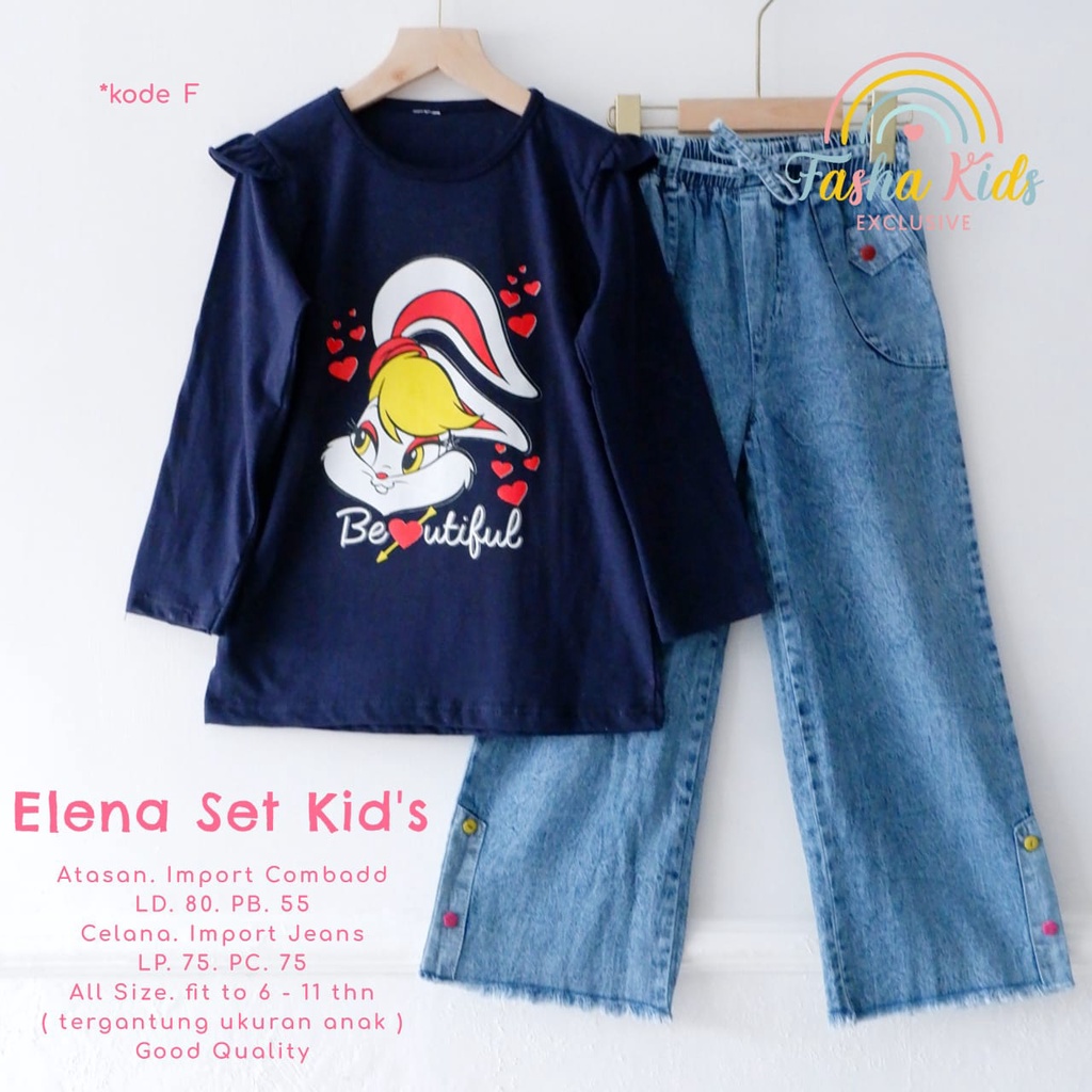 ELENA SET KIDS ORIGINAL PREMIUM BY FASHA SETELAN BAJU ANAK USIA 6-10 TAHUN ONESET KIDS KAOS KATUN IM