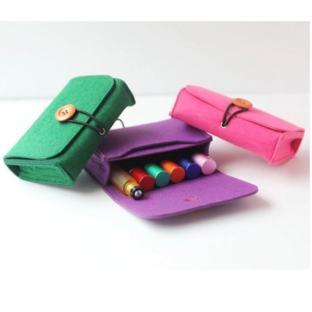 Oil pouch felt 6 slot botol roll on 5-15 ml tas dompet essential oil