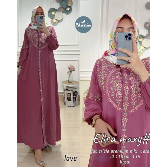 Gamis Bordir ELISA DRESS Model Terbaru Crinkle Airflow - Gamis Kondangan Model Bordir