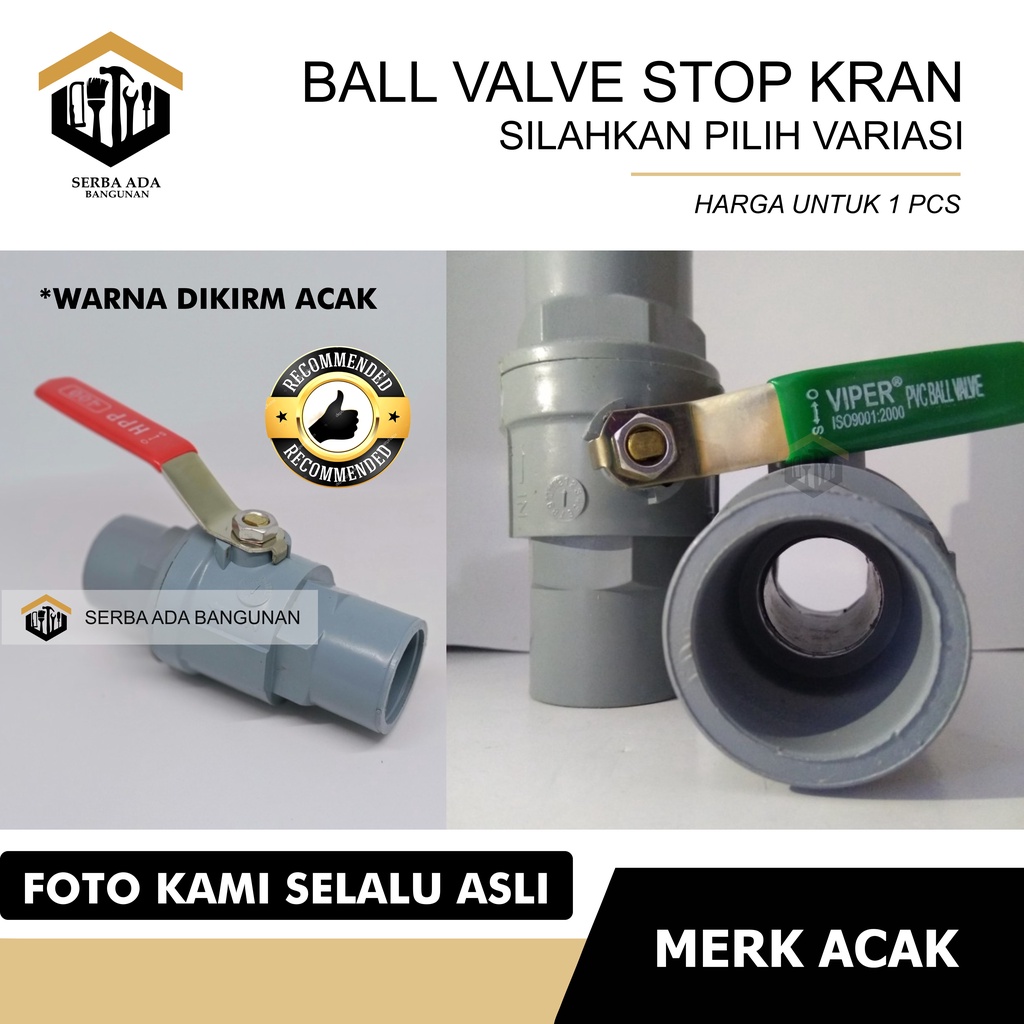 Ball Valve PVC Gagang Besi 1/2 Inci / Stop Kran Pipa Ballvalve PVC 1/2” / Stop Keran Gagang Besi / Plat 1/2