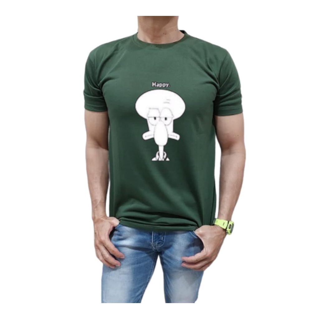 KAOS PRIA BAHAN KATUN MODEL HAPPY SQUIDWARD NYAMAN DIPAKAI TIDAK PANAS