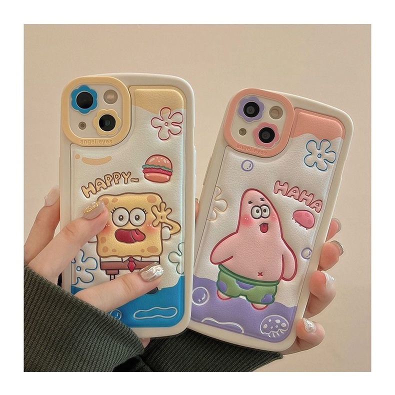 IPHONE Casing Ponsel Desain Print Ikan Jelly Kartun Spons Bayi Kompatibel Dengan Iphone12 13 14 11 Pro Max Rtfdg