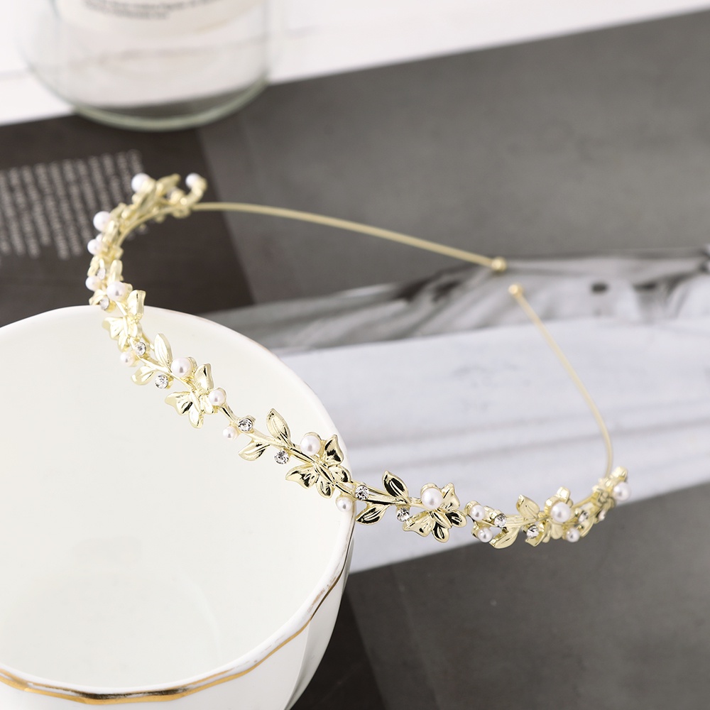 Fashion Alloy Tipis Bando Gadis Sederhana Berlian Imitasi Mutiara Rambut Band Aksesoris Rambut Wanita