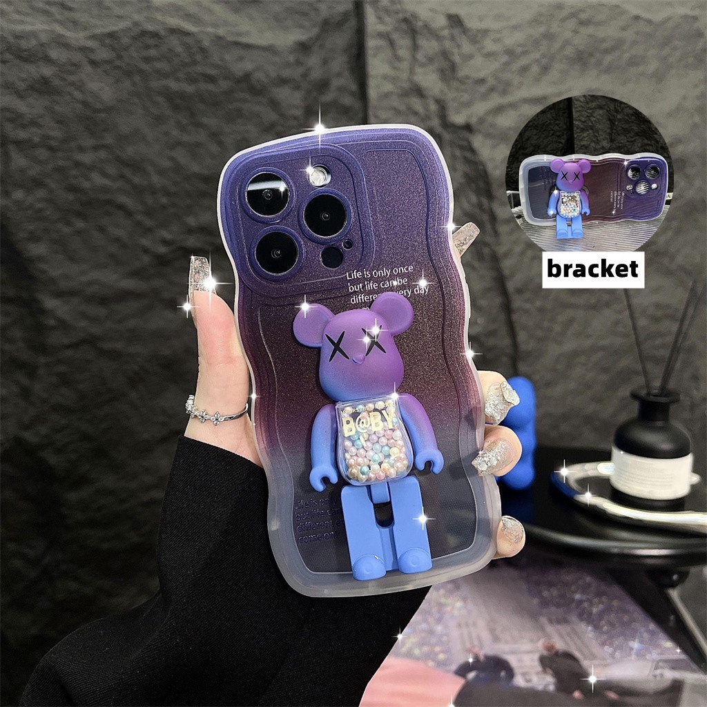 Casing Spin Stand Beruang Kekerasan Mewah Untuk iPhone 14 Pro MAX Plus Case iPhone 13 12 11 Pro MAX X X/XS MAX XR Aesthetic Warna Gradasi Tertutup Penuh Perlindungan shockproof TPU soft bac