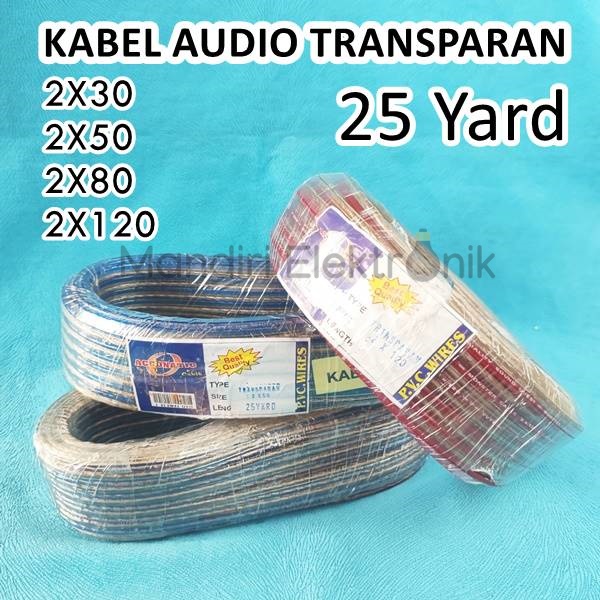 (Roll) Kabel Listrik Transparan 2x30 2x50 2x80 2x120 25 Yard 25Y Gulungan Kabel Audio Transparan 25Y