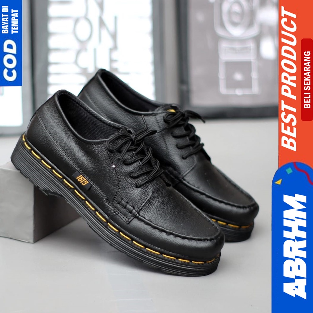 Sepatu Formal Kerja Pantofel Docmart Low Boots Kulit Asli Pria Hitam Abrhm Gano