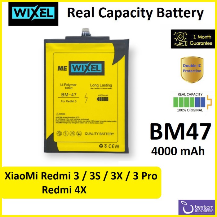 WIXEL ME BATERAI XIAOMI BM47 REDMI 3 3S 3X PRO PRIME 4X BATRE BATRAI