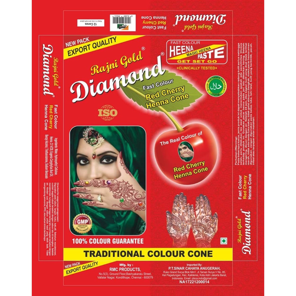 DIAMOND Rajni Gold Henna Magic Cone Original BPOM / Al Latif Heena Paste