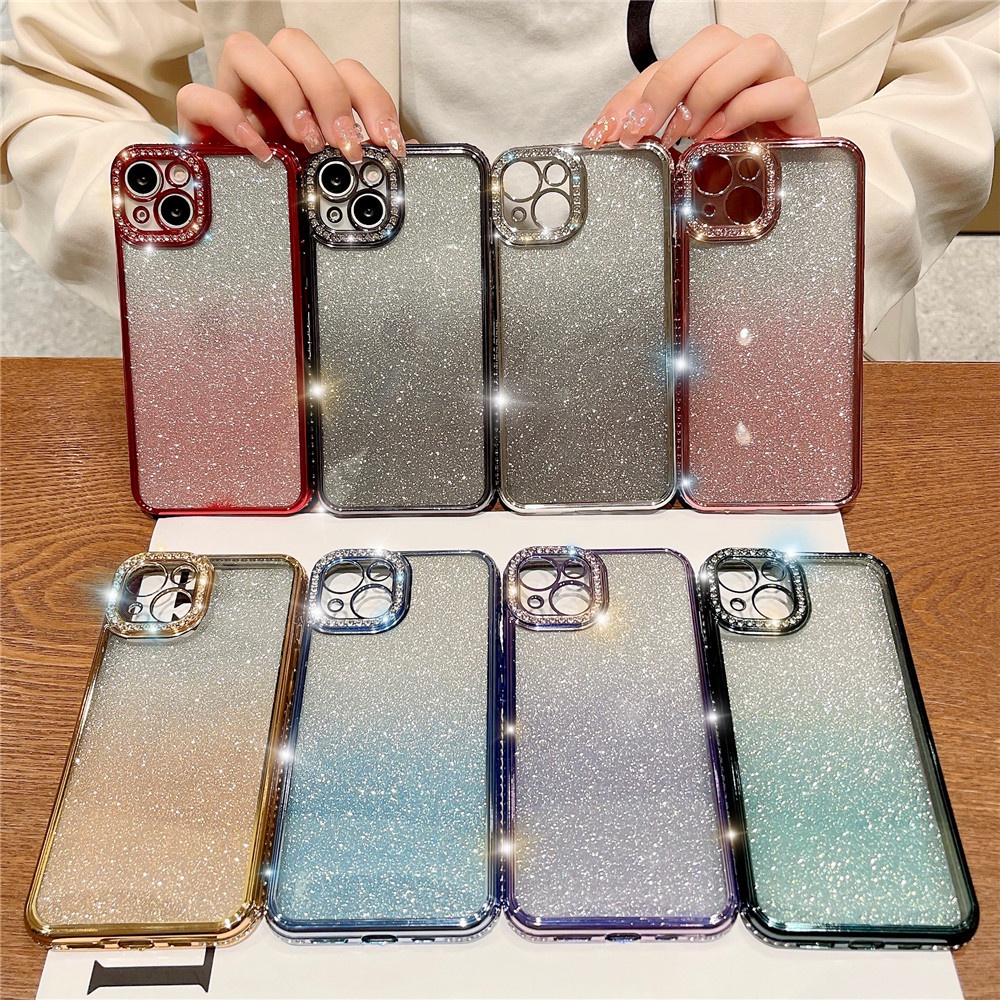 IPHONE Casing Berlian Glitter Gradasi Mewah Untuk Iphone14 13 11 12 Pro Max14 plus Casing TPU Lembut Casing Bumper Pelapis Berlian Imitasi