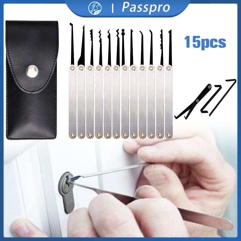 15 Pcs Alat Pembuka Kunci Gembok Pintu Locksmith Tools Door Lock Pick Quick Opener Tools Set