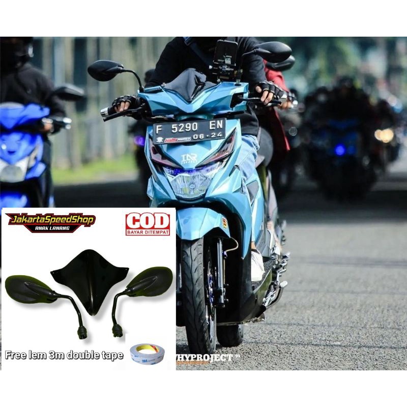 Paket variasi kaca spion x1 plus visor all new beat esp bahan akrilik free lem 3m double