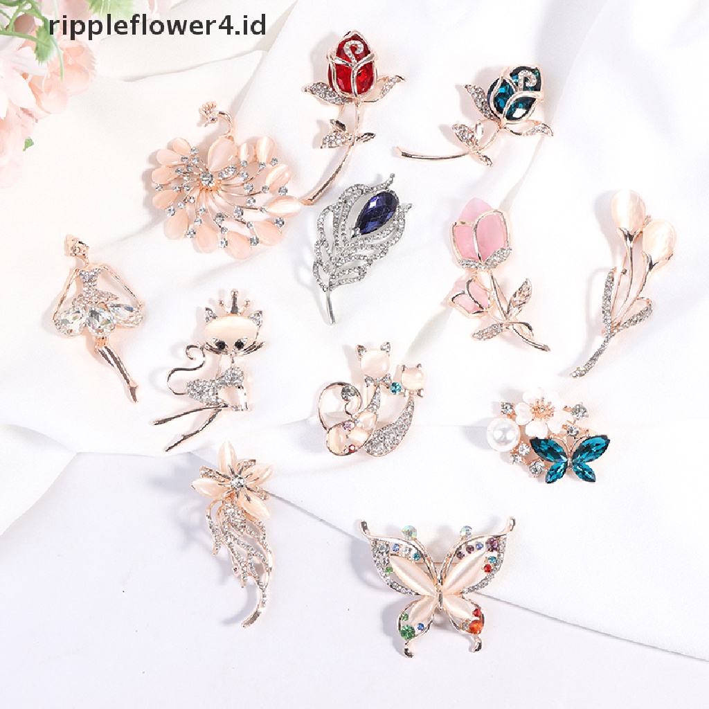 {rippleflower4.id} 1pc Pin Bros Kristal Berlian Imitasi Untuk Wanita Pakaian Bros Aksesoris Hadiah~