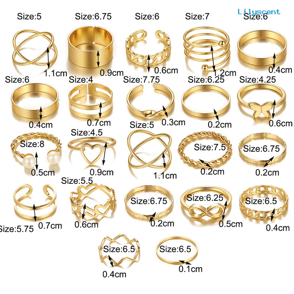 [LS]22Pcs /Set Wanita Cincin High Gloss Dipoles Hypoallergenic Aneka Alloy Hadiah Fashion Perhiasan Hollow Cinta Hati Jari Pembukaan Cincin Untuk Pesta