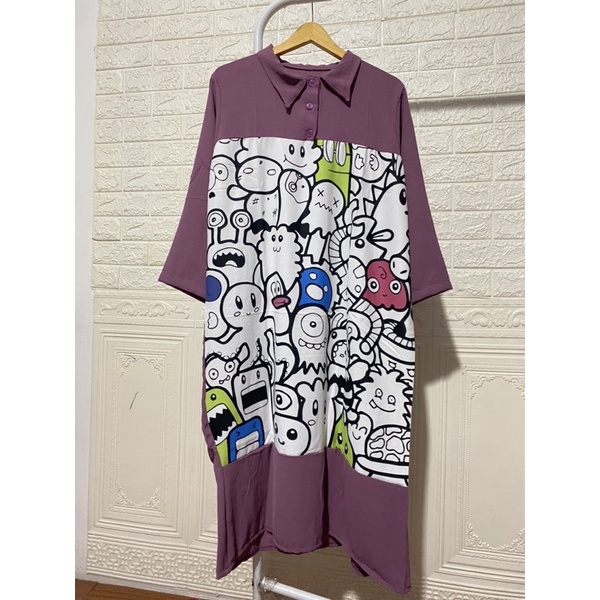 DRESS CRINKLE KARTUN MOTIF SUBLIM PRINT VIRAL MURAH