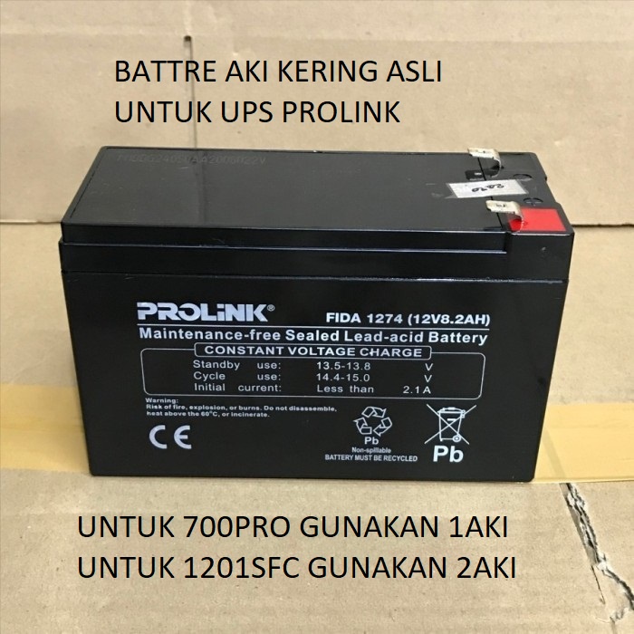 Battery UPS Aki Baterai PROLINK FIDA 1270 1274 12V 8Ah 8 2Ah 8.2Ah