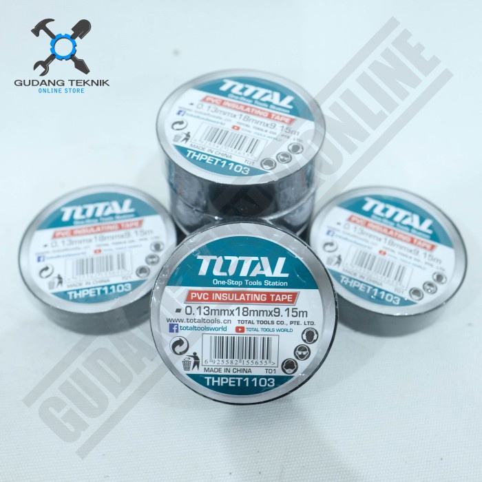 Isolasi Hitam Lakban Listrik Kabel PVC 9 Meter THPET1103 TOTAL / Insulating Tape Solasi Kabel Perekat PVC 9M THPET 1103 TOTAL