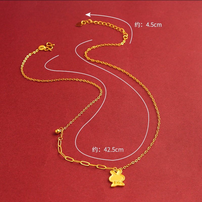 Goldkingdom Fashion Perhiasan Emas Asli Kadar 375 Bangkok Aksesoris Ready Stock Wanita Lucu Kartun Kelinci Kecil Gelang Minimalis Mewah Liontin Klavikula Kalung