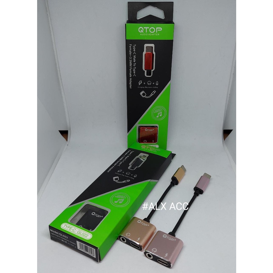 Adapter Splitter Qtop GL022 Kabel Audio 2in1 Charging Type-C To Jack 3.5mm Male