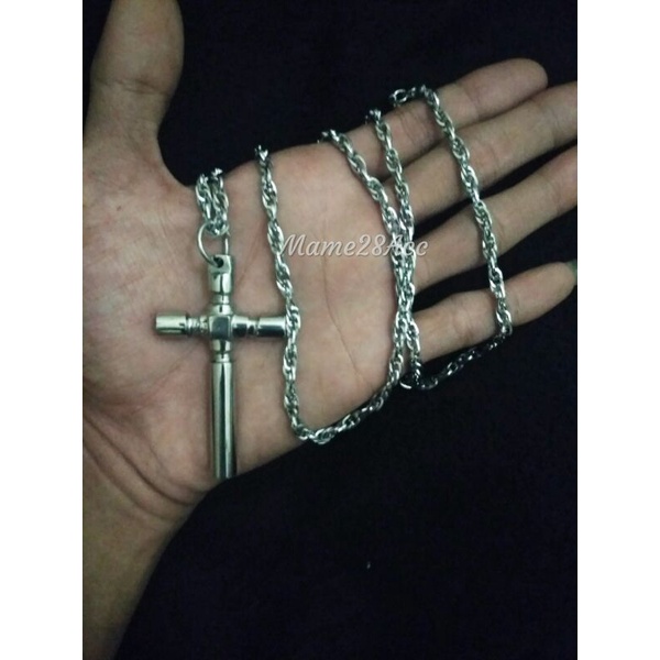kalung besi putih Liontin salib big size