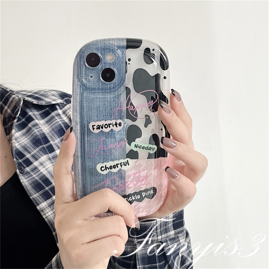 Compatible For IPhone 14 13 12 11 Pro Max X XR Xs Max 8 7 Plus SE 2020 Kompatibel Untuk Denim Cow Milk Phone Case Bening TPU Lembut Cover Pelindung