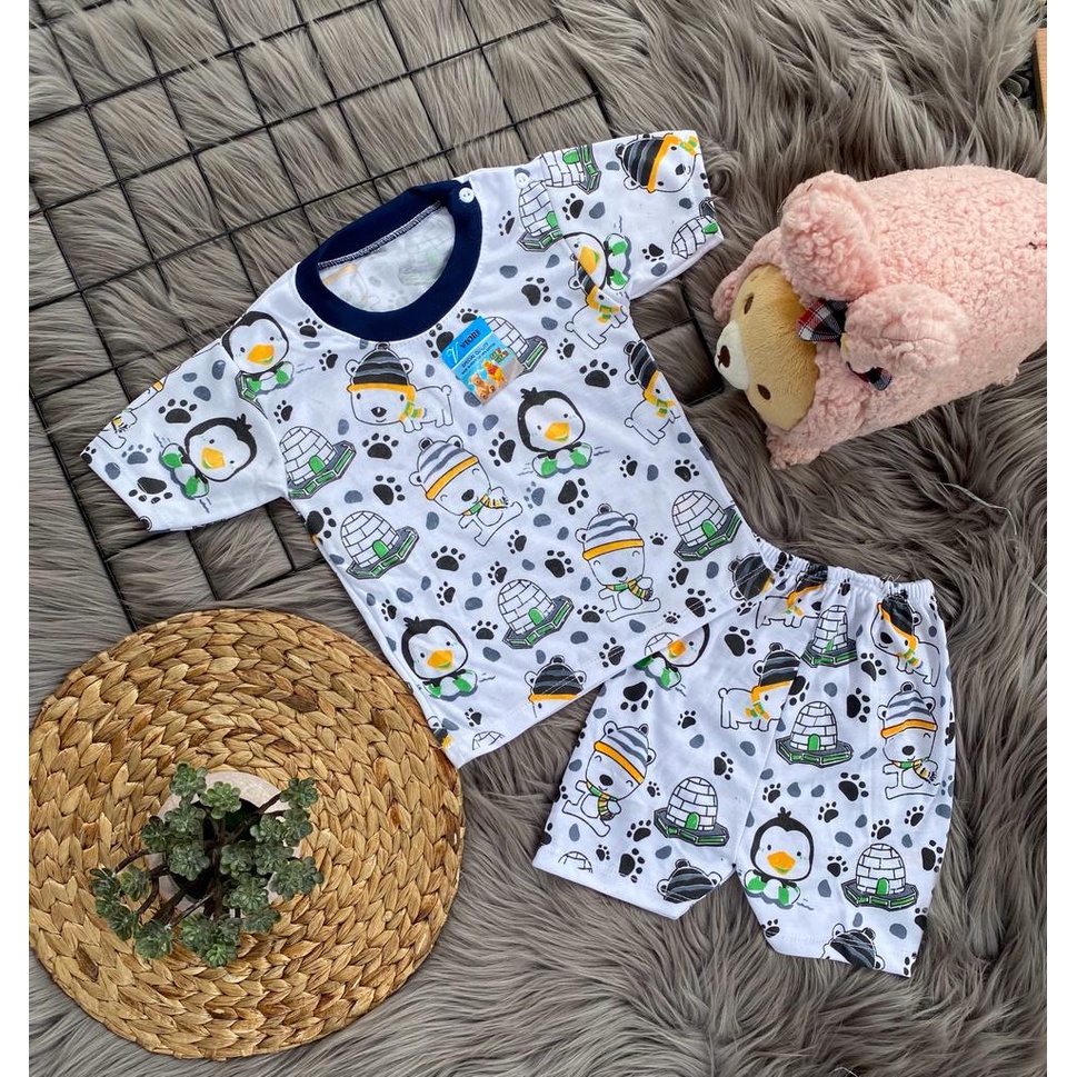 setelan baju anak laki-laki/perempuan lengan pendek 3-18 bulan motif pinguin