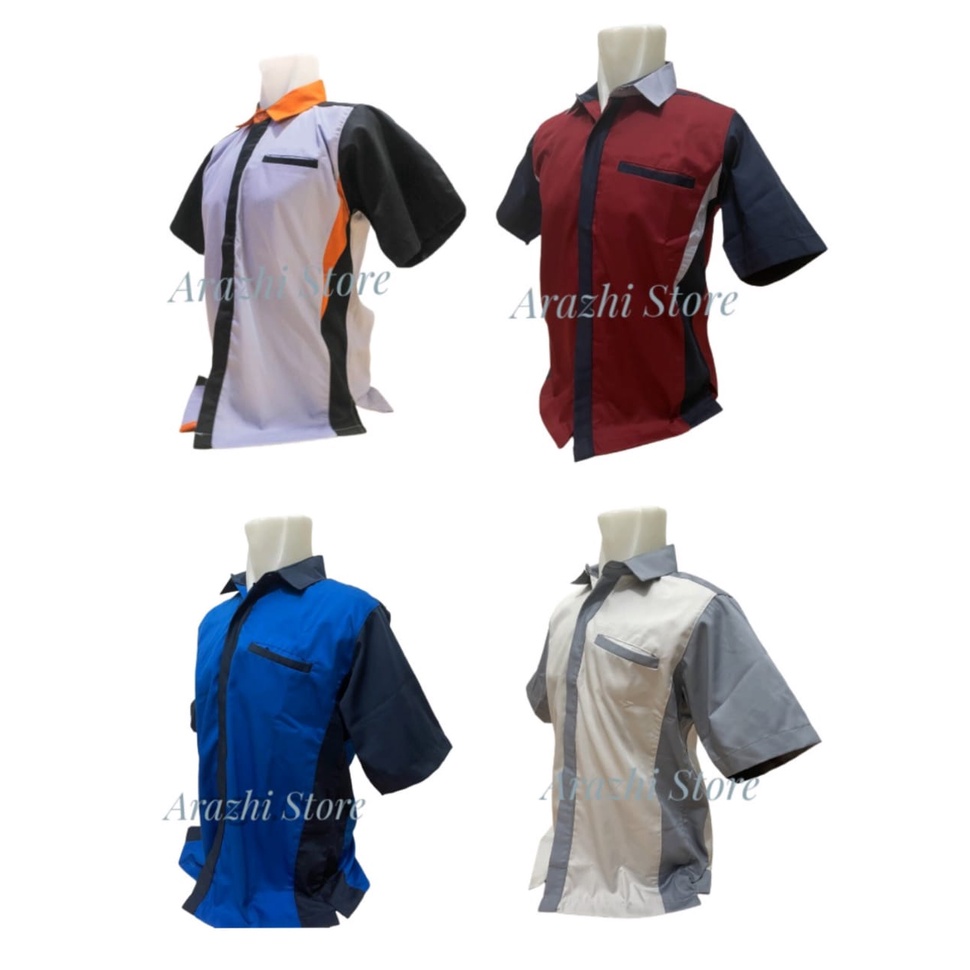 Seragam Kombinasi Pria Kemeja Kombinasi Abu Formal Pria Seragam Kerja Merah Maroon Seragam Drill Kem