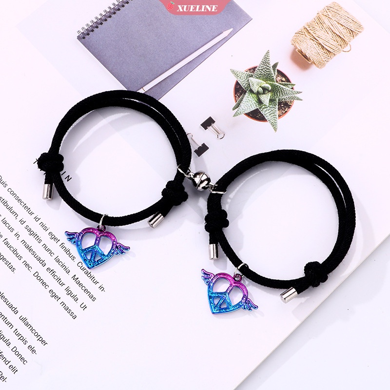 2pcs/set Tenun Tangan Tali Hitam Gelang Wanita Jarak Garis Gelang Magnet Persahabatan Pasangan Perhiasan Hadiah Hari Valentine [ZXL]