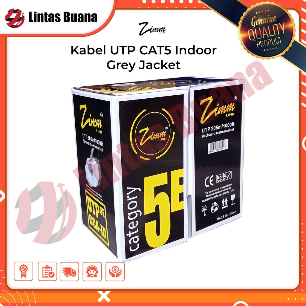 Kabel UTP Cat 5E Grey / abu Jacket Zimmlink panjang 305meter
