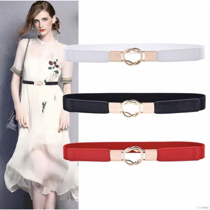 Ikat Pinggang Wanita Ikat Pinggang Wanita Karet Elastis Belt Korea Metal Gold (3 warna O) - Brown(Z4
