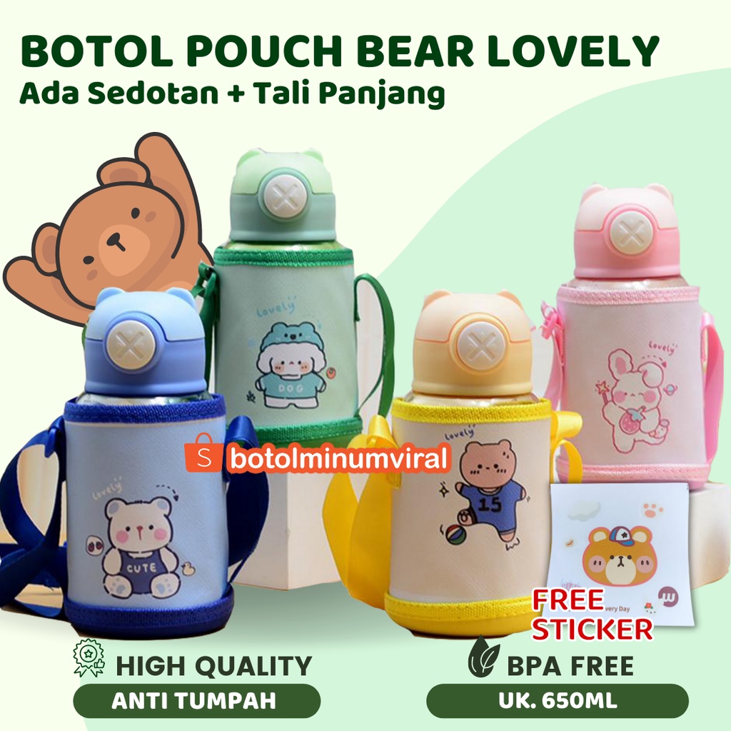 Botol Minum Anak BPA Free Sedotan Anti Bocor Bear Pouch Viral Import