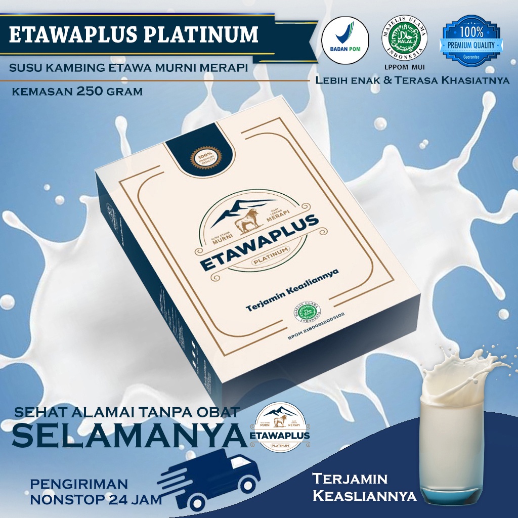 Susu kambing ETAWAPLUS PLATINUM  terbuat dari 100% susu kambing etawa asli Untuk kepadatan tulang,pernafasan dan lain lainnya