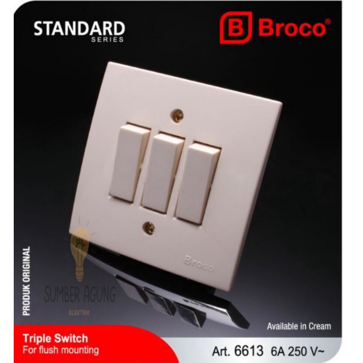 Saklar Broco IB 3 Gang Triple Cream / Saklar 3 Tombol