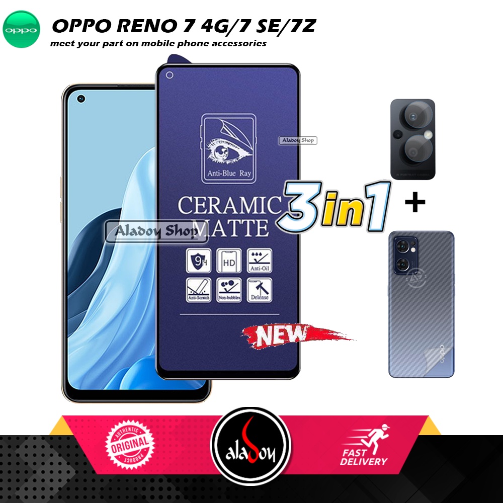 PAKET 3IN1 Anti Gores Blue Matte Anti Glare Oppo Reno 7 4G/7SE/7Z + Tempered Glass Camera dan Skin Carbon