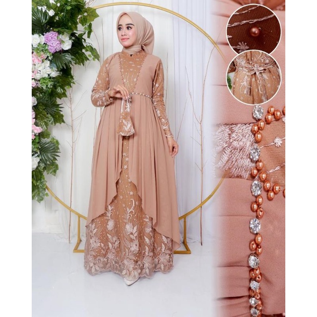 Gamis Pesta Mewah Warna Mocca / Kebaya Seragam / Kebaya Gamis / Kebaya Bridesmaid / Kebaya Modern