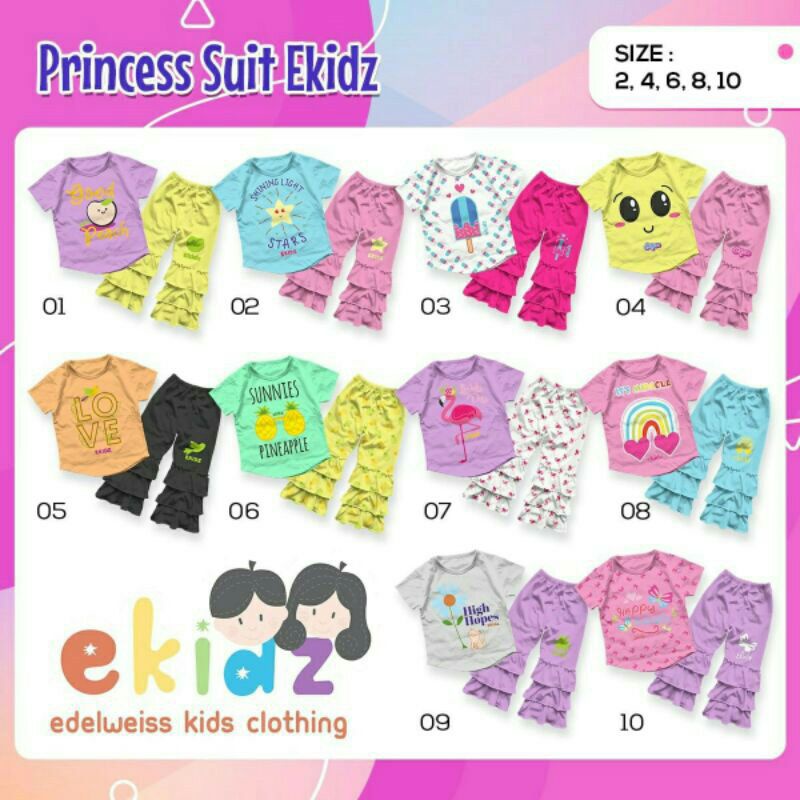 Setelan Suit Ekidz princes | Sale suit princes ekidz | Kaos setelan anak perempuan