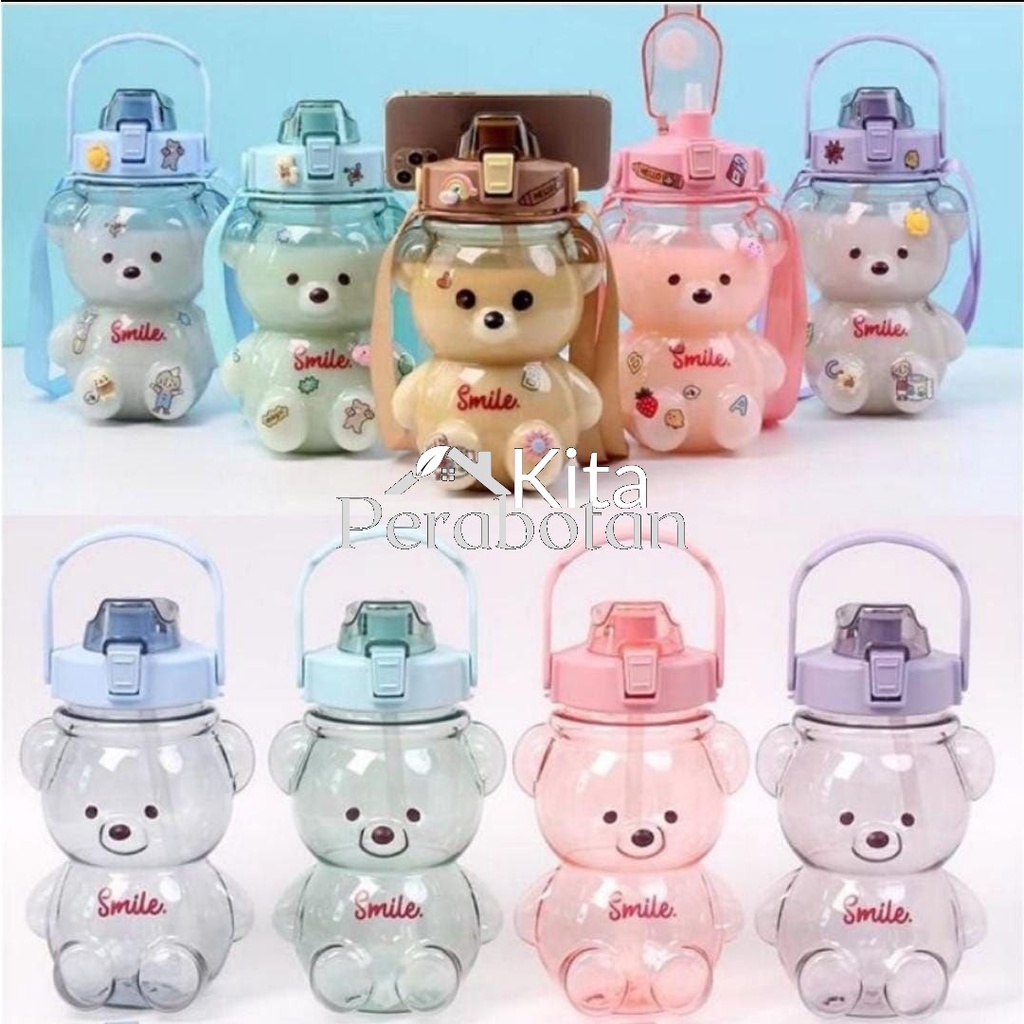 Botol Minum Viral Gradasi 1.4 Liter/Botol Bening Viral Free Stiker 2D/Botol Minum Beruang Gradasi Ge