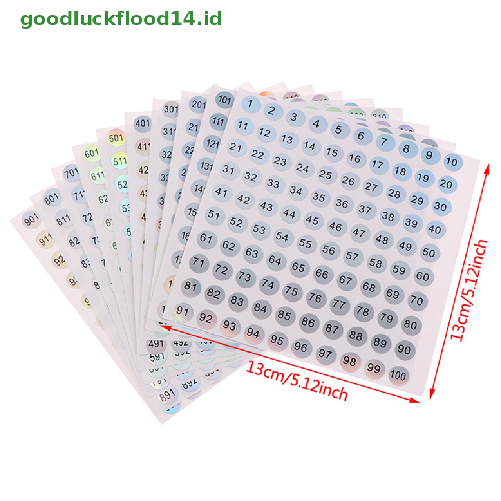 [GOOGFOUR] 1-1000 Stiker Angka Kuku Tahan Air Bulat Label Digital Self Adhesive Numbers [TOP]