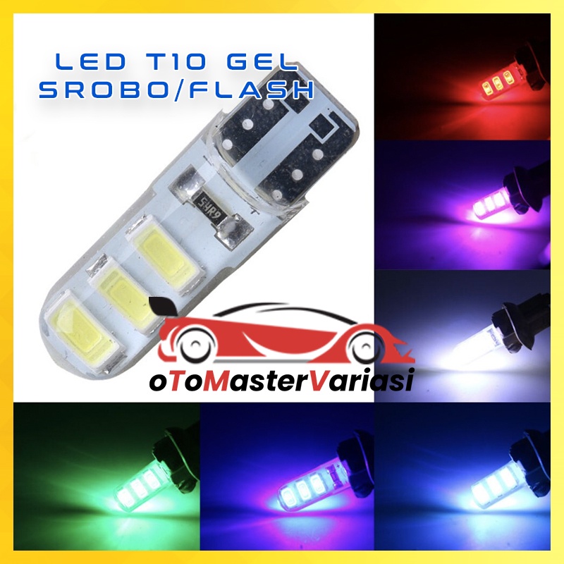 Lampu Led T10 Crystal JELLY GEL Model STROBO KEDIP LED 6 MATA SMD Lampu Senja Motor Mobil