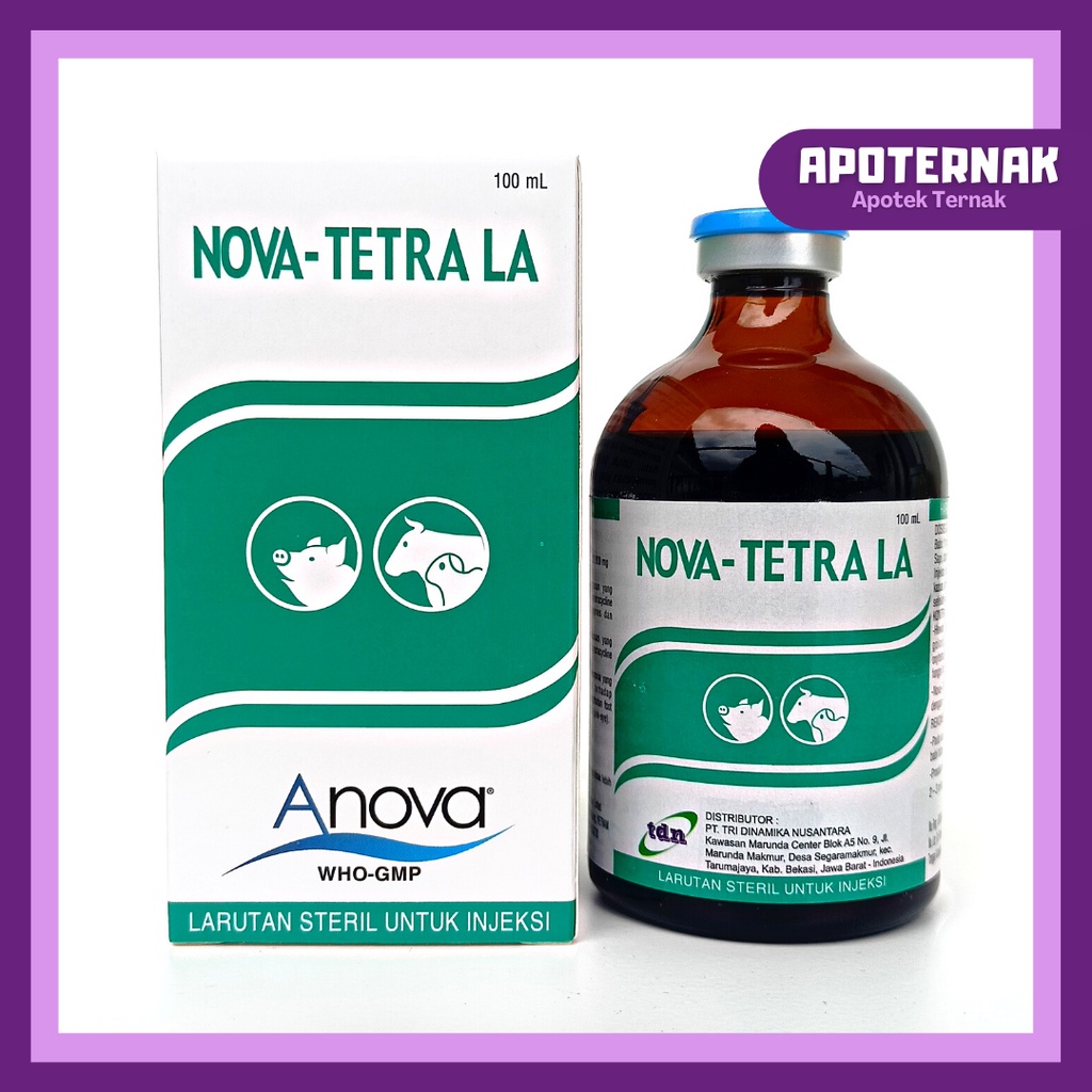 NOVA TETRA LA 100 mL ANOVA | Antibiotik Oxy tetra cycline 20% Mengatasi Masalah Pernafasan dan Pencernan pada Sapi Kambing dll