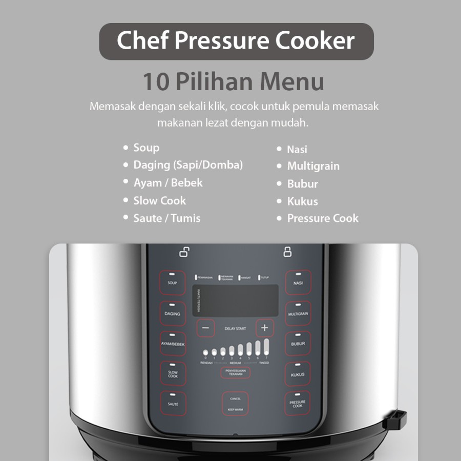 FLIFE Elektronik PC05LB Pressure Cooker - Panci Presto 5 L - Super Low Watt