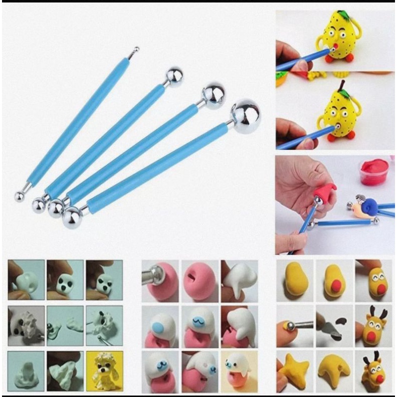 Modelling Decorating Tools Set Flower Sculpture Clay Fondant Cake Carving Stainless Steel Ball Tools for cakes and Wooden Dotting tool for Nail Art and Craft, Modelling Tool