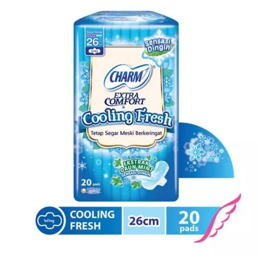 CHARM Cooling Fresh Pembalut Wing 26 cm 20 pads - Charm Pembalut Mint 26 cm 20 bh