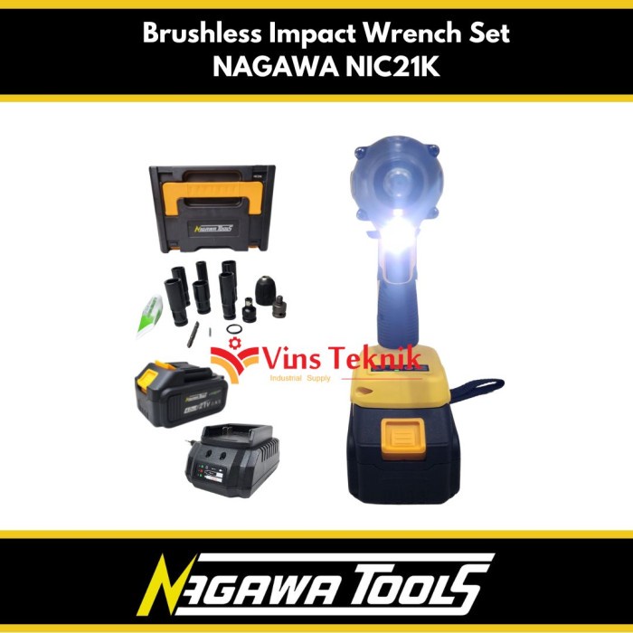 Impact Wrench Brushless 21V Nagawa Mesin Impact Pembuka Baut