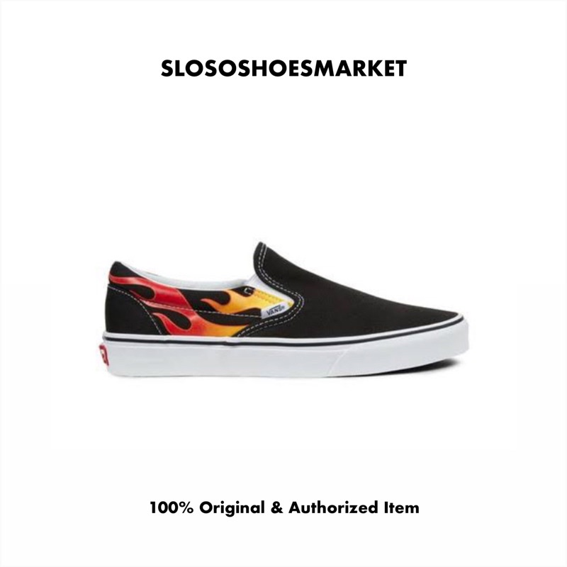 Vans Slip On Flame Black True White - 100% Original / RESMI