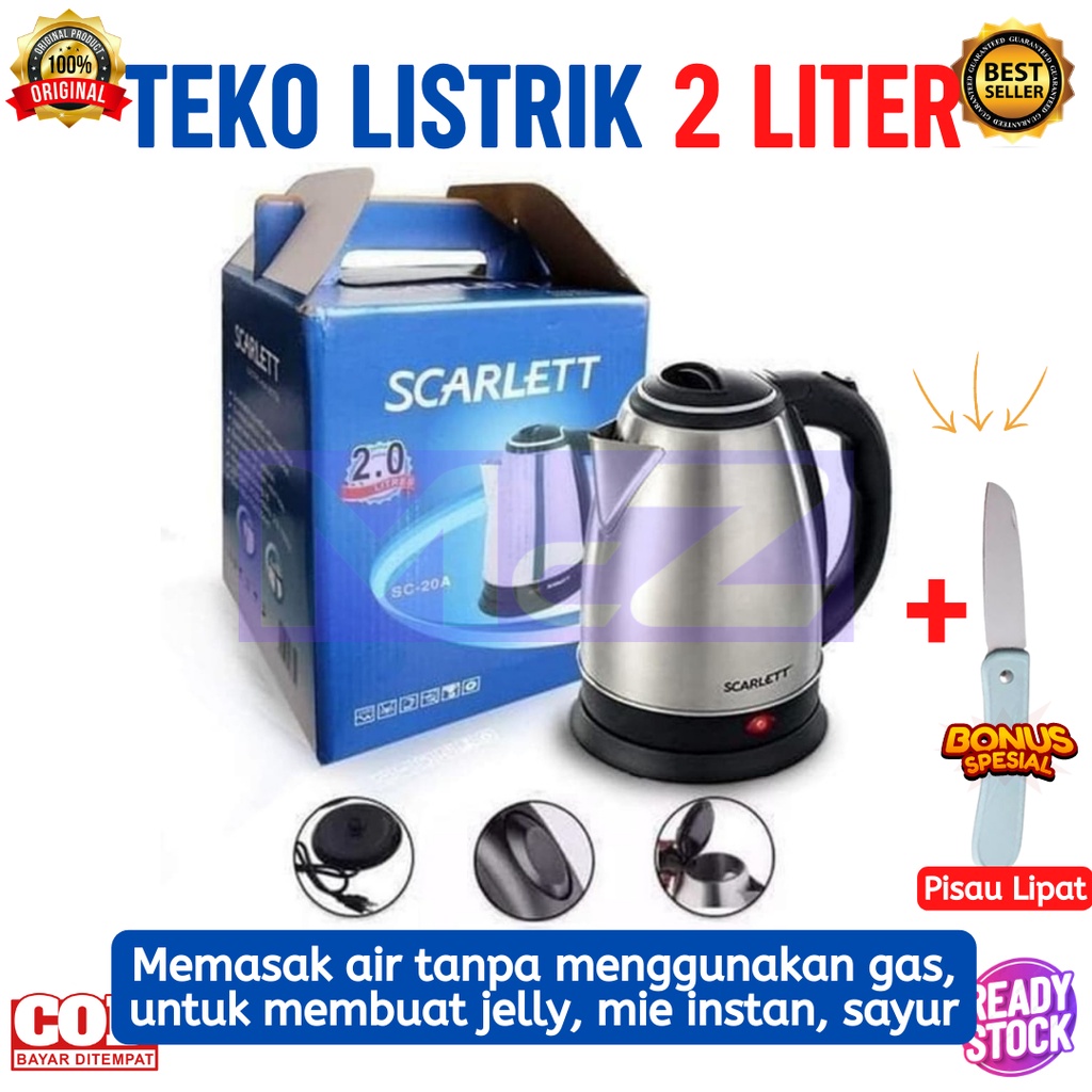 Teko Listrik 2 Liter Bonus Pisau Lipat - Teko Listrik Pemanas Air - Teko Listrik Stainless - Bisa CO