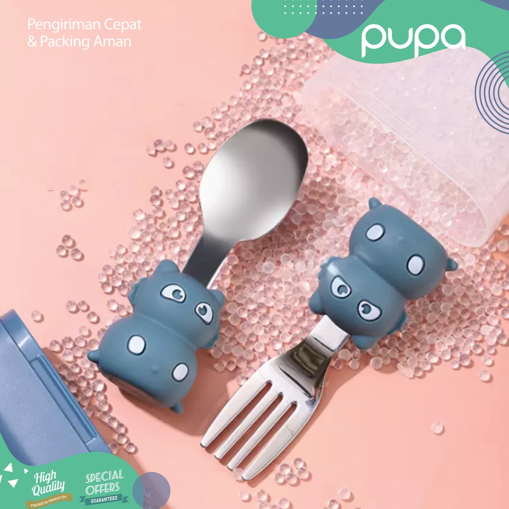 Sendok Alat Makan Anak Bayi Stainless + Kotak / Baby Spoon Fork + Case