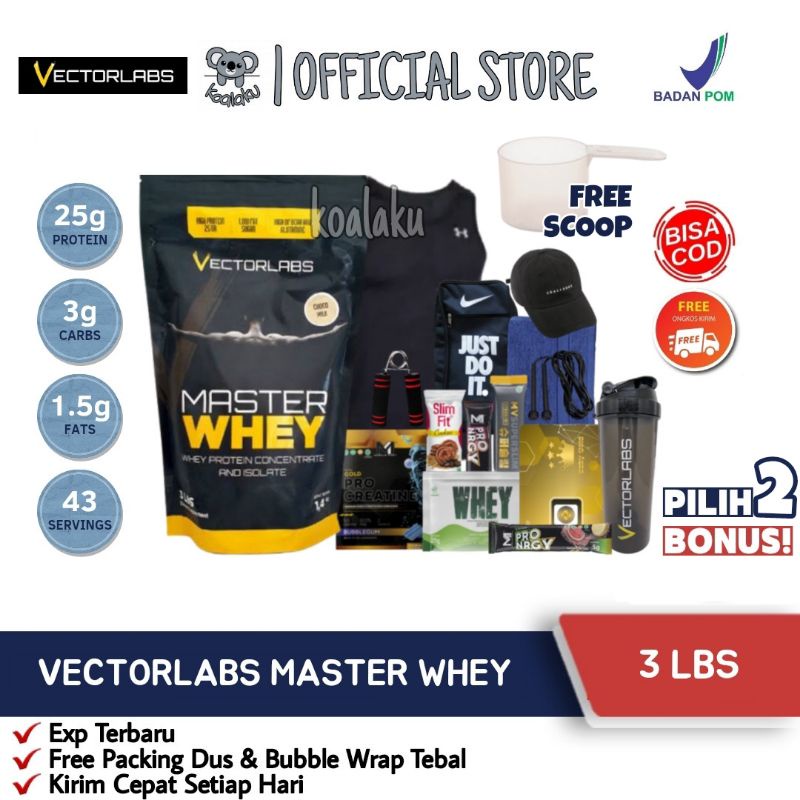 Vectorlabs Master Whey Protein 3lbs 1.4 kg Susu Whey Isolate Concentrate Diet Suplemen Gym Fitness